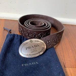 Prada brown leather belt w/ silver buckle